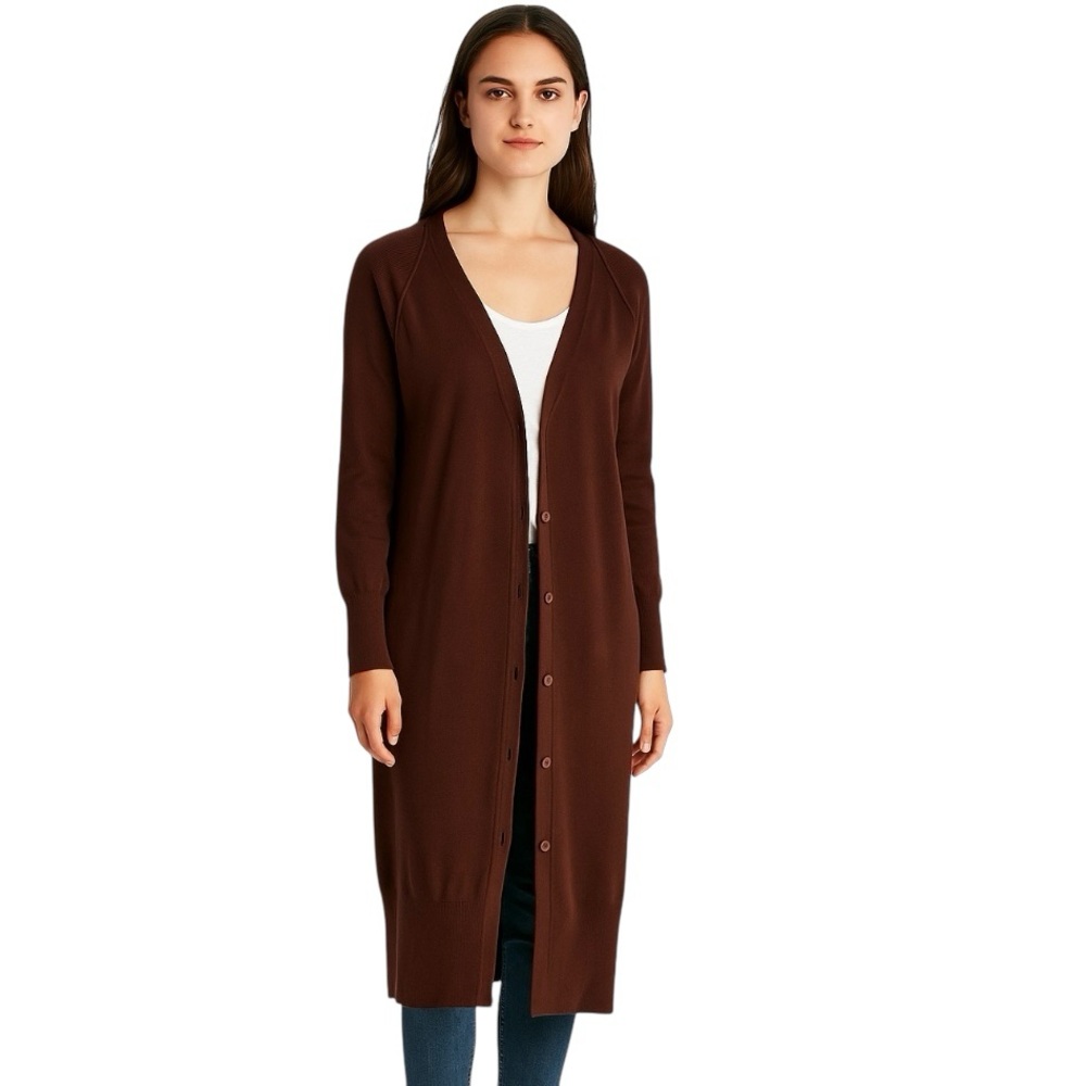 Paper Label Long Duster Cardigan Sweater Brown Size Small Cotton Modal New